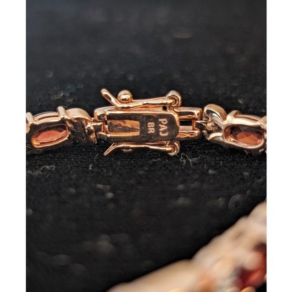 Genuine Garnet Rose Goldplated Diamond Accented Bracelet W/ Double Safety - Picture 3 of 6